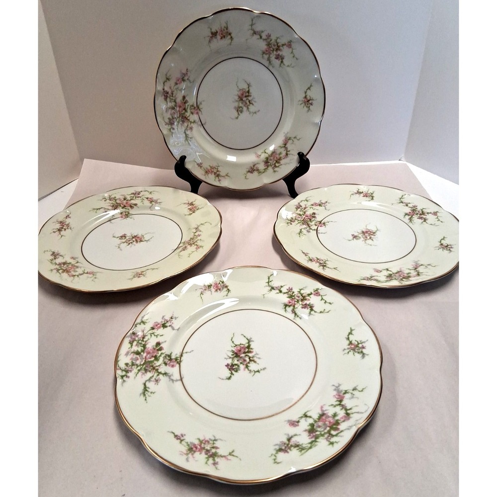 4 Theodore Haviland NY  Rosalinde (France), Floral: Dinner Plates, 10 1/2"